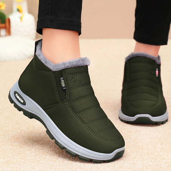 BLTIBY Womens Winter Snow Boots Waterproof Slip-On Warm Lined Ankle Boot Outdoor Deep Grain Rubber Sole Booties Army Green 42