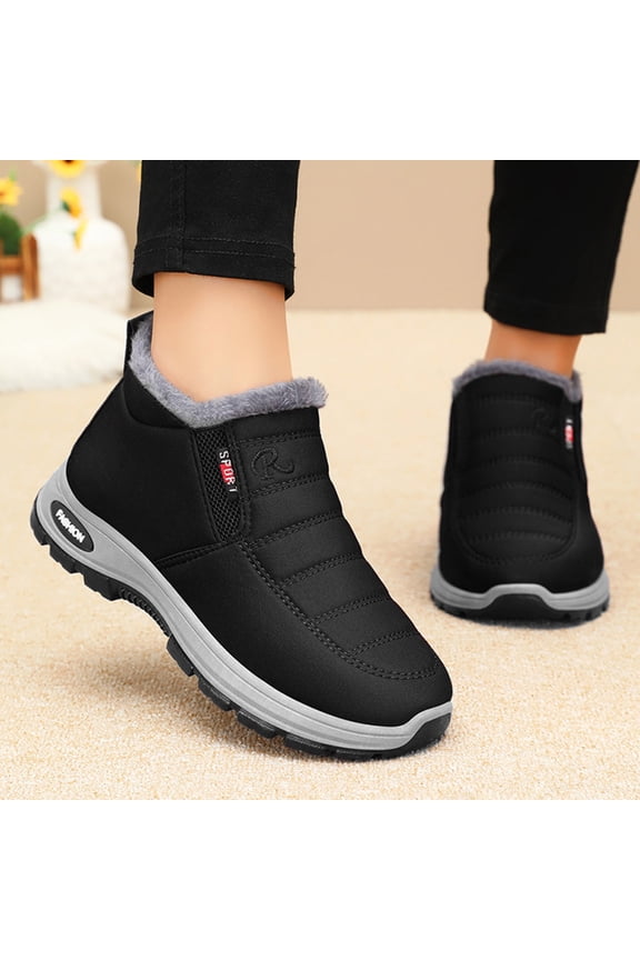 Womens Winter Snow Boots Waterproof Slip-On Warm Lined Ankle Boot Outdoor Deep Grain Rubber Sole Booties Black 42