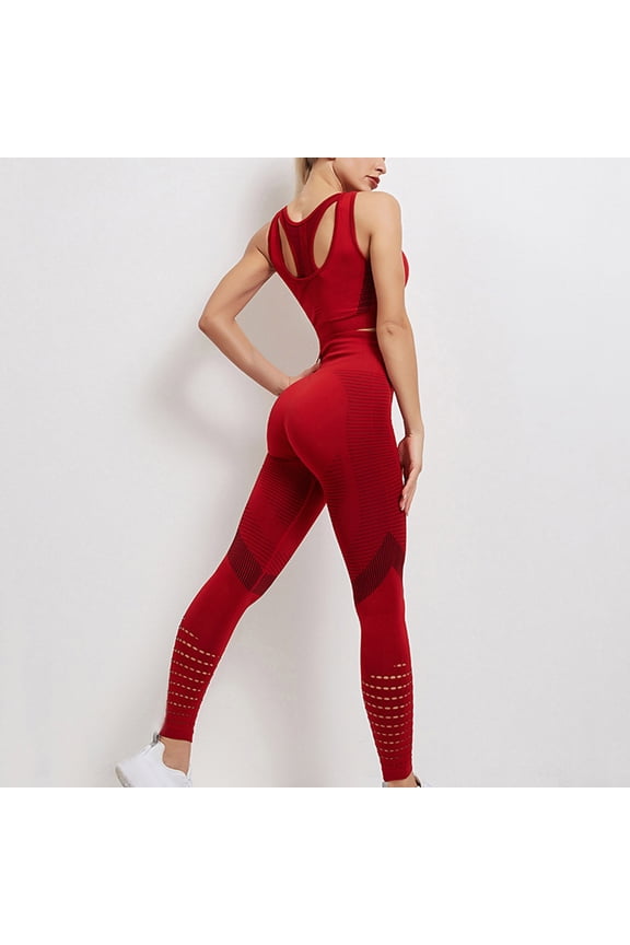 Womens Yoga Outfits 2 piece Set Workout Tracksuits Sports Bra High Waist Legging Active Wear Athletic Clothing Set Red L