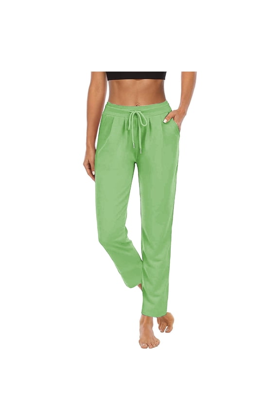 Womens Yoga Pants Casual Spring Summer Loose Casual High Elastic Waist Drawstring Solid Color Sports Yoga Long Pant Trousers with Pockets 2024 Green XXL