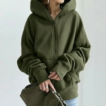 BLTIBY Womens Zip Jacket Sweatshirts Fall Winter Solid Color Fashion Warm Outfit Sweaters Comfortable Coats Clothes with Pockets Army Green 4XL