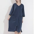 thumbnail image 1 of BLTIBY Womens Zipper Robes Solid Color 3/4 Sleeve Loungewear Dress Full Length Sleepwear with Pockets Nightgown Long Bathrobe Navy 3XL, 1 of 4