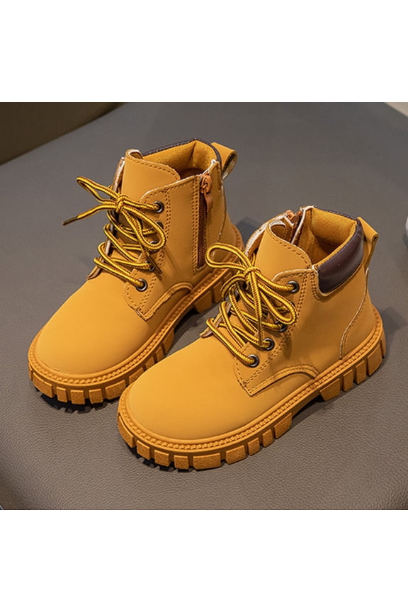 Boys Girls Combat Ankle Boots Kids Work Side Zipper Booties Lace-up Fall Winter Snow Boots Non Slip Hiking Outdoor Waterproof Shoes for Toddler/Little Kid/Big Kid Brown 7.5-8Years