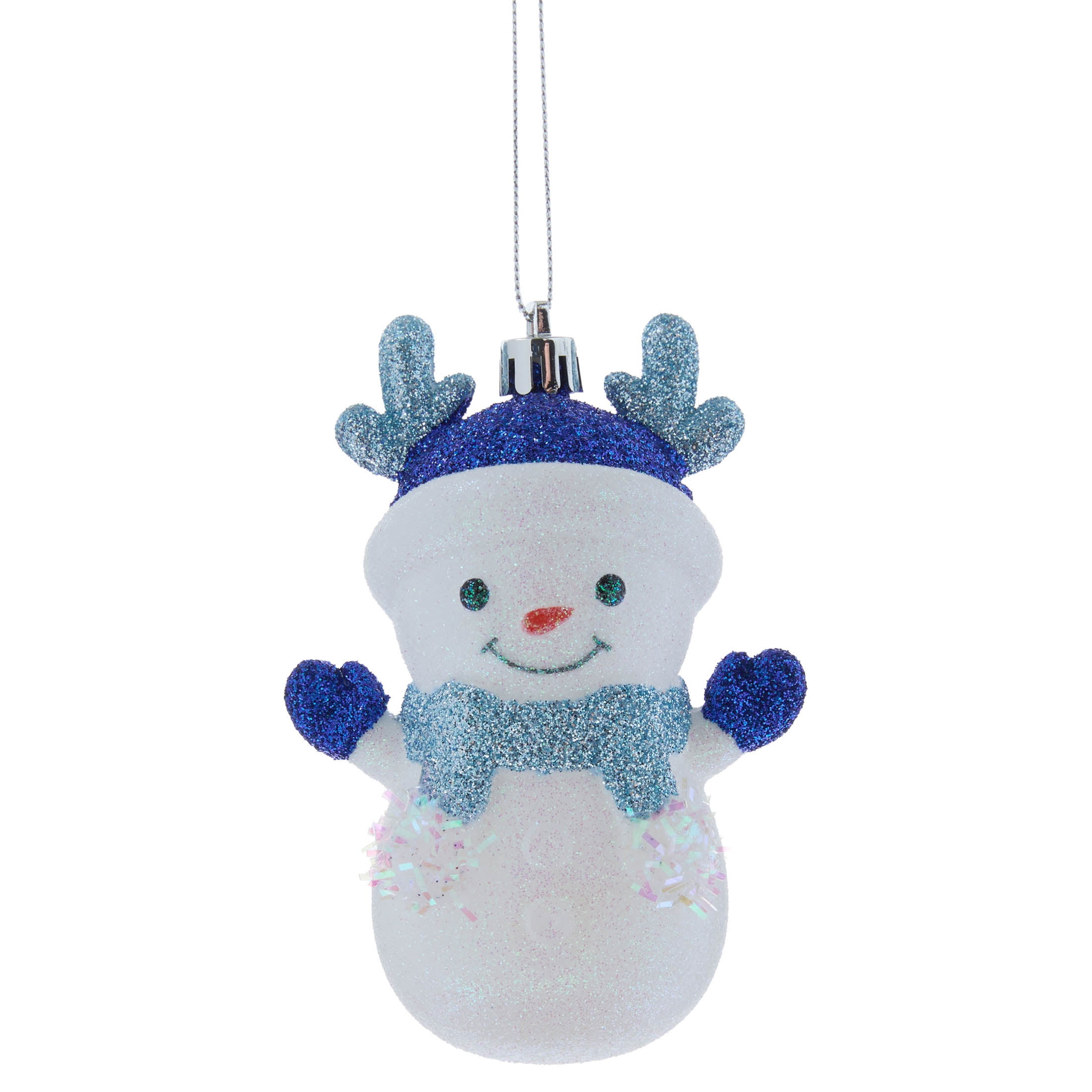 Blue and White Glitter Snowman with Antlers Christmas Ornament, 4.3", by Holiday Time