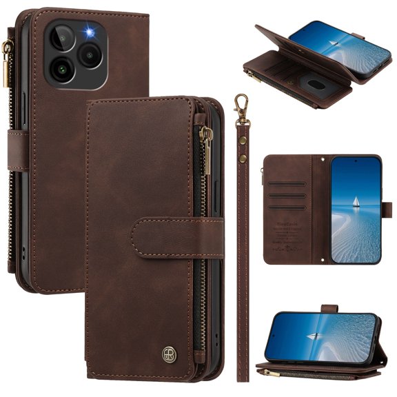 BLU Bold K10 Zipper Wallet Case with Card Holder, Brown
