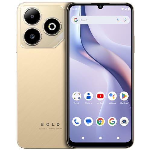 BLU Bold K12 | 2025 | Unlocked | 6.8” HD+ 120Hz Infinity Display | 50MP Main + 8MP Selfie Cameras | 128GB Internal Storage | US Version | US Warranty | Champagne Gold