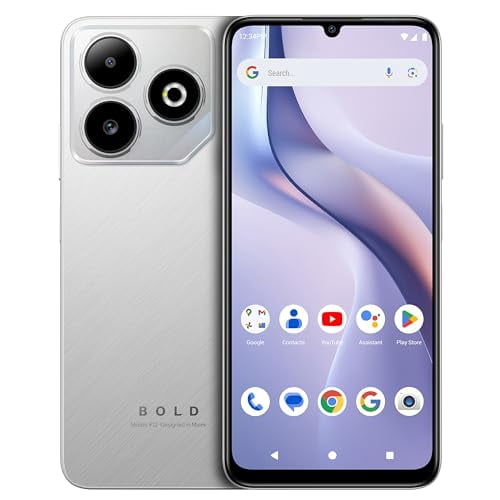 BLU Bold K12 | 2025 | Unlocked | 6.8” HD+ 120Hz Infinity Display | 50MP Main + 8MP Selfie Cameras | 128GB Internal Storage | US Version | US Warranty | Silver