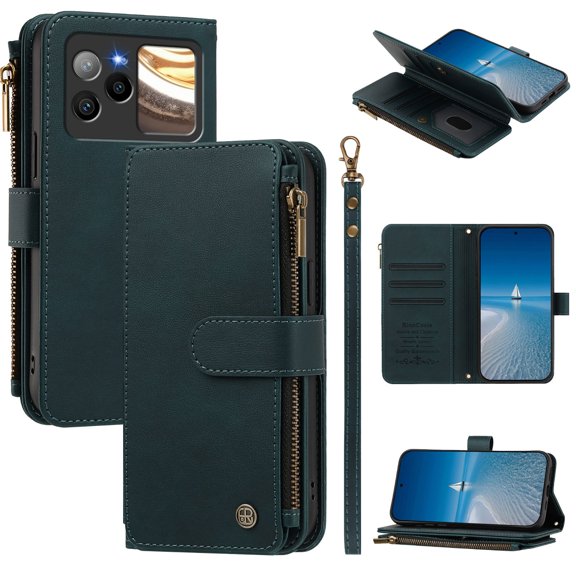BLU Bold N4 Wallet Cover with Zipper Pocket and Card Slots, Green