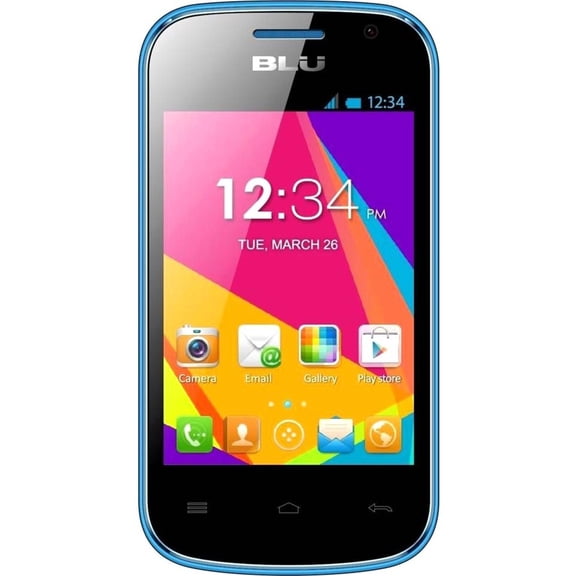 Restored BLU Dash JR W D141W 512 MB Smartphone, 3.5" LCD, 256 MB RAM, Android 2.3 Gingerbread, 2G, Blue