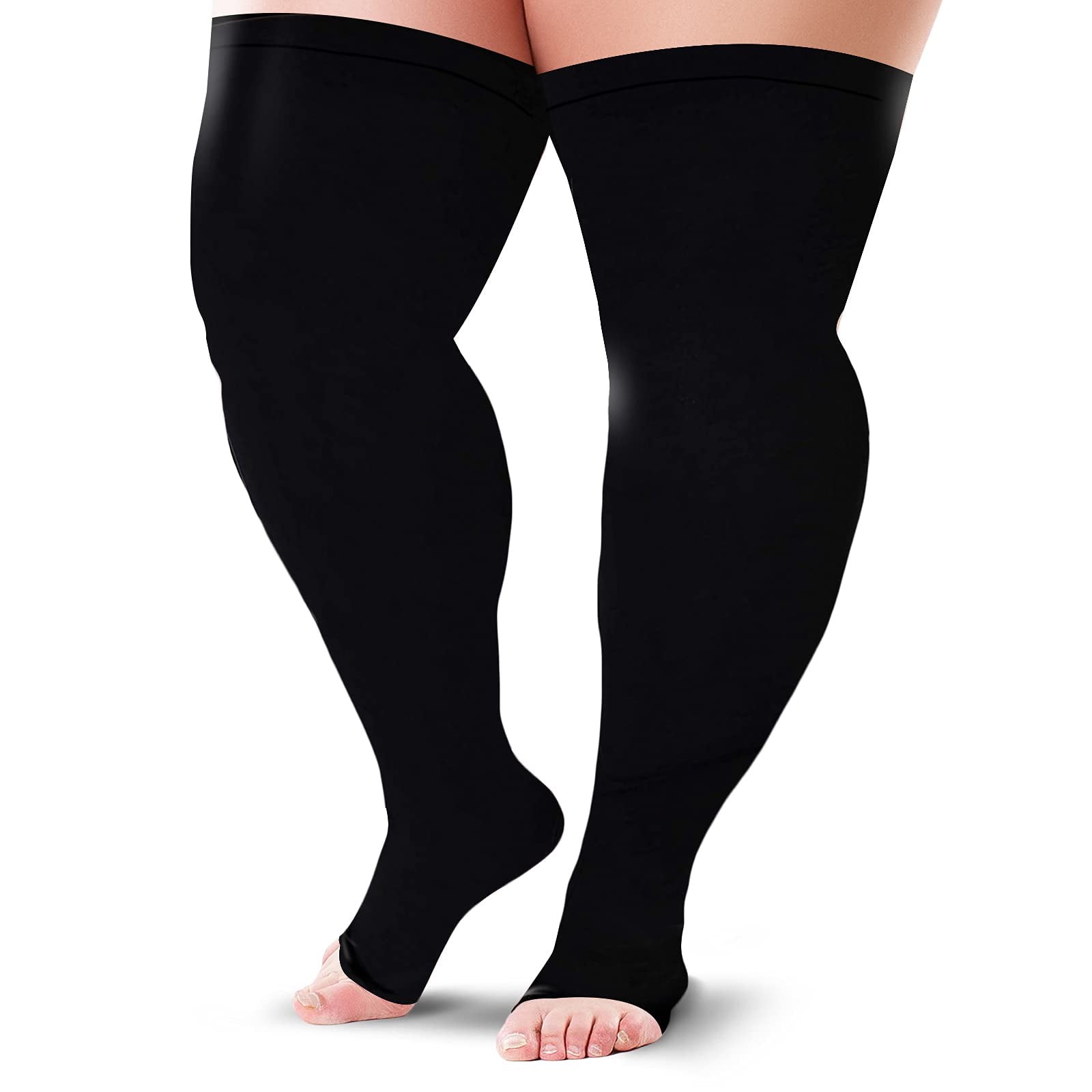 Ktinnead Thigh High Compression Stockings Footless 20-30mmHg for Men & Women  Black Large