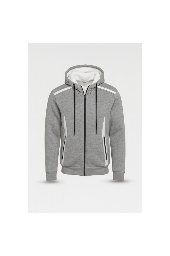 MEN'S SLIM FIT FAUX FLEECE LINED FULL ZIP HOODIE - XL - HEATHER GRAY