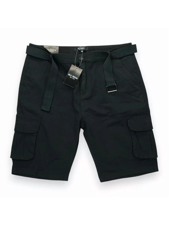 NEW YORK MENS FLEX STRETCH BELTED CARGO SHORTS - SIZE: MEN 32 - BLACK