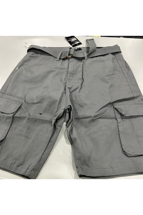 NWT BLU ROCK MEN'S SMOKE CARGO BELTED BERMUDA SHORT - SIZE: 34 - GRAY