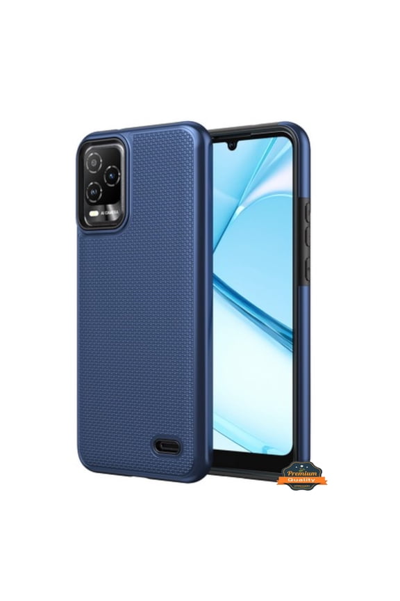 For BLU View 5 Pro 2024 Dual Layer Slim & Tough Hybrid Shockproof Heavy Duty TPU Matte with Textured Rugged Shell Protection Phone Case Cover by Xpression - Blue Navy