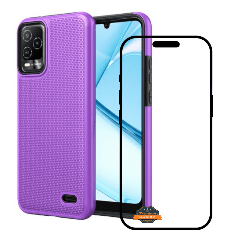 For BLU View 5 Pro 2024 Phone Case with Screen Protector Dual Layer Slim & Tough Hybrid Armor Heavy Duty Rubber TPU Matte Textured Rugged Cover [