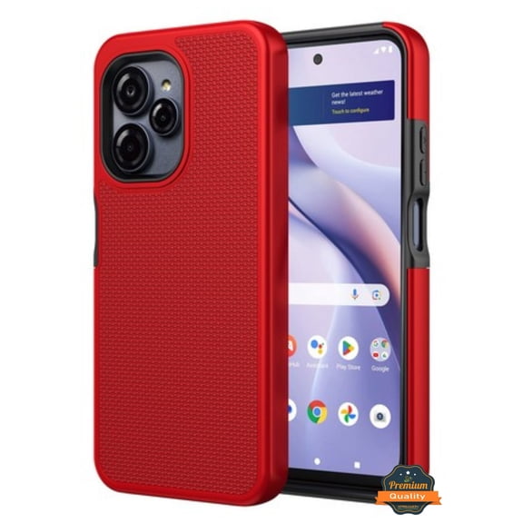 For BLU View Speed Ultra 5G Phone Case Dual Layer Slim & Tough Hybrid Shockproof Heavy Duty Rubber TPU Matte with Textured Rugged Shell Protection Cover Red