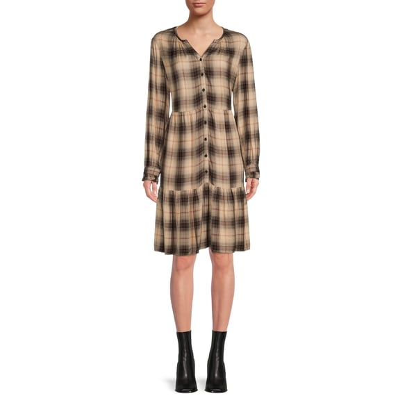 BLU WHITE BLU Plaid Ruffle Hem Dress, (Women's)