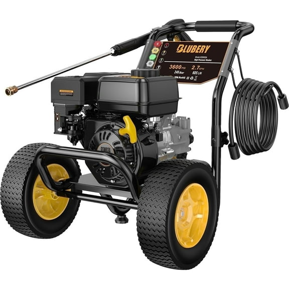 BLUBERY 3600 PSI Gas Pressure Washer, 2.7 GPM, 212CC, High Power Washer with Hose, Soap Tank & 5 Nozzles, Black