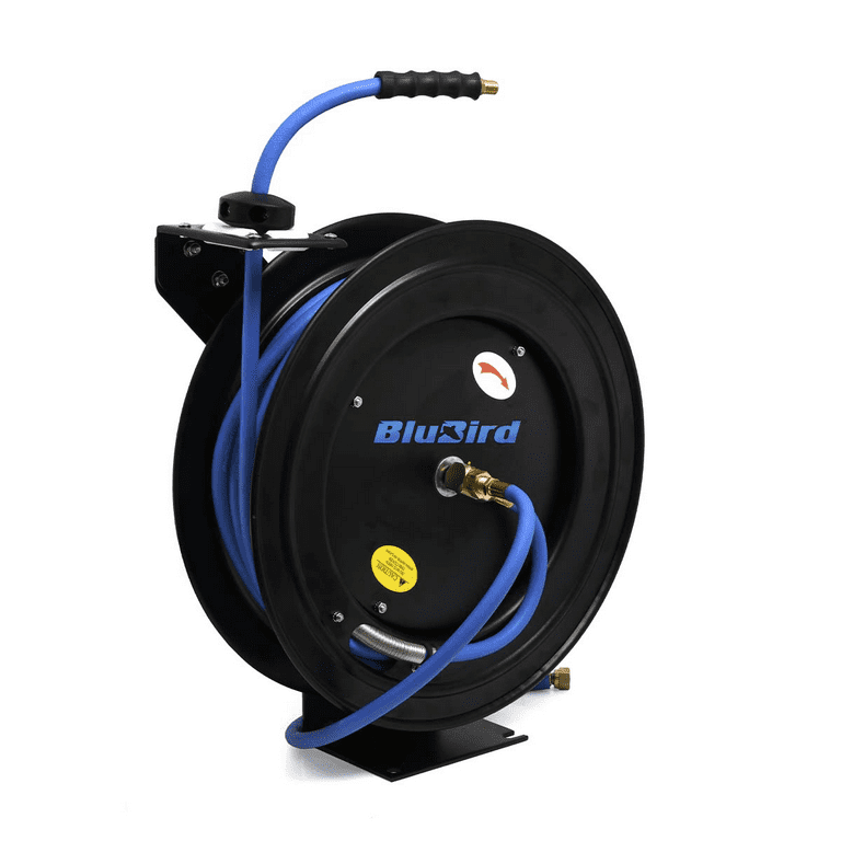 BLUBIRD BBR1250 20ga. Retractable Hose Reel with 1/2 X 50' Air Hose, 12  Point Ratcheting Gear, Next-Gen Rubber, Lightest, Strongest, Most Flexible,  300 PSI, -50F to 190F Degrees, Polyester Braided 