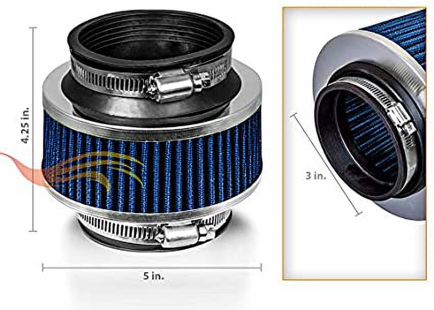 BLUE 3" Inches 76mm Cold Air Intake Bypass Valve Filter