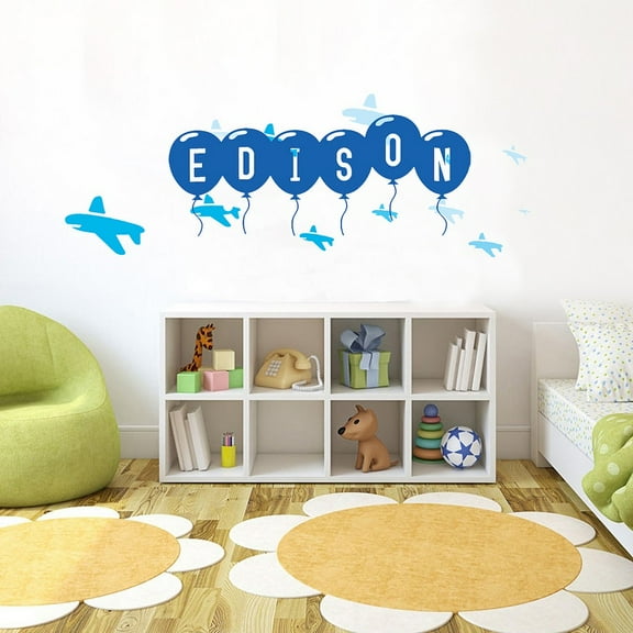 BLUE Airplane Font4 h4" Made-to-Order Baby Name Kid Room Nursery Wall Art Clear Vinyl dcor Decal Sticker
