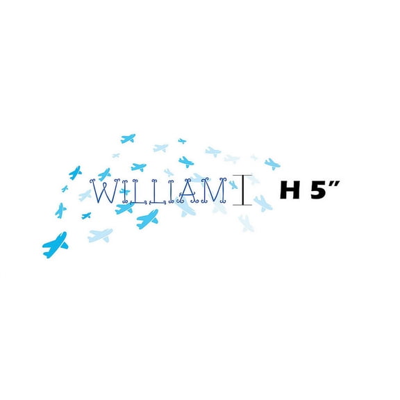 BLUE Airplane with Font5 h 5" Made-to-Order Baby Name/ Girl Name/ Boy Name with Airplane/ Butterfly/ Dragonfly/ Ribbon / Kid Room Nursery Wall Art dcor Decal Sticker