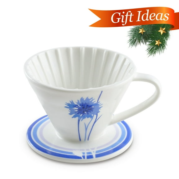 BLUE BREW (1-2 Cups) Ceramic Pour Over Coffee Dripper, Blue Cornflower - Artisan Series (BB1001)