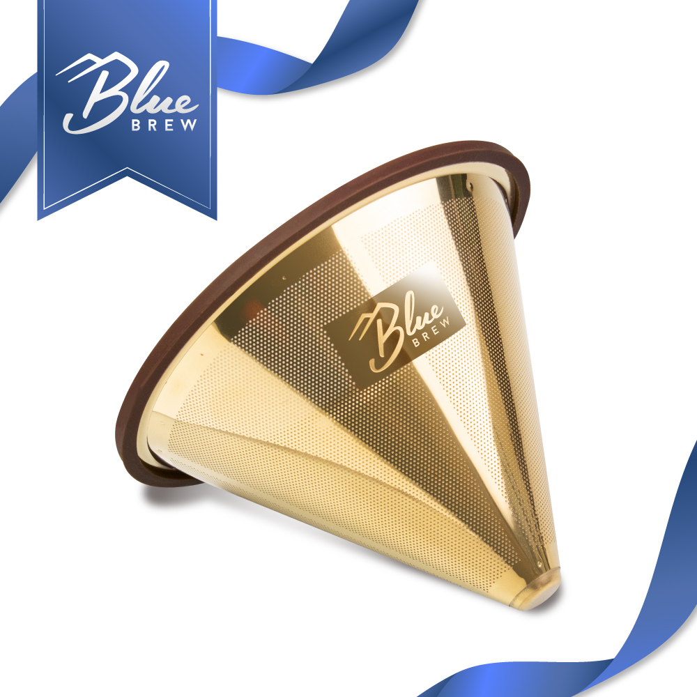 BLUE BREW (14 Cups) Pour Over Titanium Coffee Filter, Reusable, Chemex, Hario, Bodum Compatible