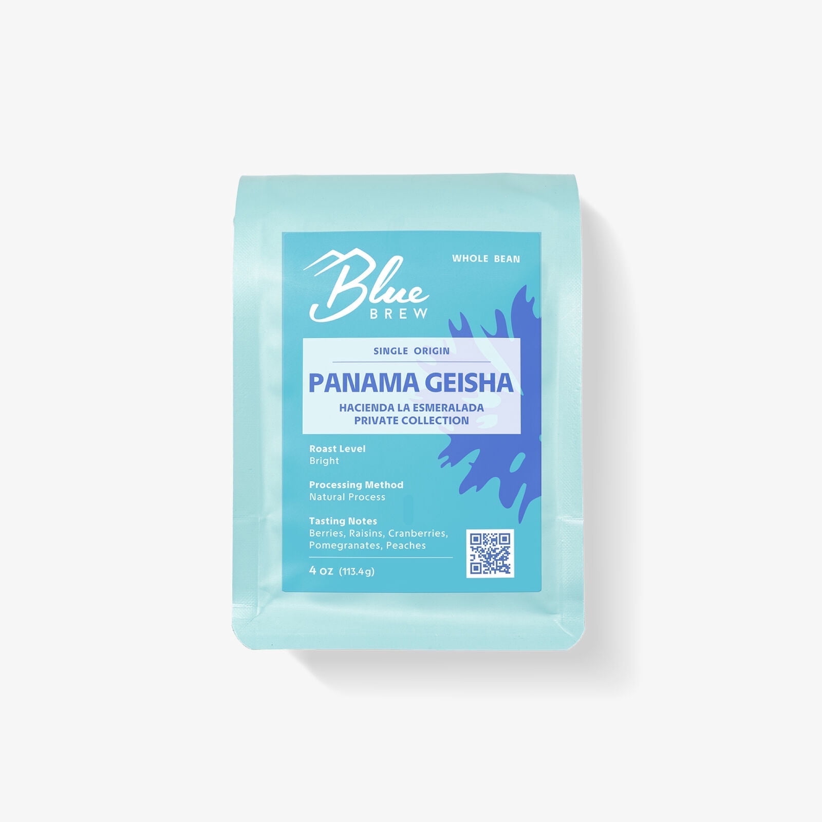 BLUE BREW 4oz Panama Geisha Whole Bean Coffee – Hacienda La Esmeralda Private Collection | Natural Process | Bright Roast | Notes of Berries, Raisins, Cranberries, Pomegranates & Peaches