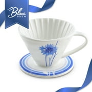BLUE BREW Ceramic Pour Over Coffee Dripper for 1 to 4 Cups, Blue Cornflower - Artisan Series (BB1002)