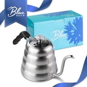 BLUE BREW Pour Over Coffee Kettle, 40 fl oz 1.2 liter, Teapot, Stainless Steel Gooseneck Kettle with Thermometer and Ergonomic Handle for all Stove Tops, BB1201