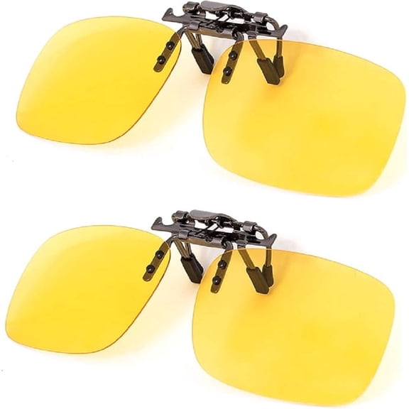 BLUE CUT Clip on Polarized Night vision Glasses Flip up Sunglasses UV-400 to Wear Over prescription Glasses for night driving Yellow, 2 pack