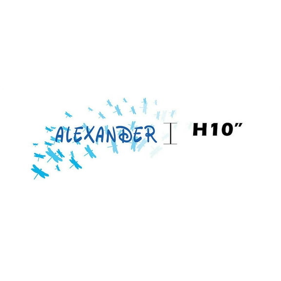 BLUE Dragonfly with Font2 h 10" Made-to-Order Baby Name/ Girl Name/ Boy Name with Airplane/ Butterfly/ Dragonfly/ Ribbon / Kid Room Nursery Wall Art dcor Decal Sticker