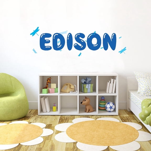 Picniva Personalized Baby Name Dragonfly Font 3, Blue, 8 in tall, Vinyl Wall Decal, Removable, Self-Adhesive, Nursery Kids Bedroom Playroom Decor
