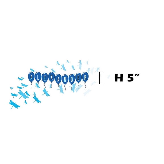 BLUE Dragonfly with Font4 h 5" Made-to-Order Baby Name/ Girl Name/ Boy Name with Airplane/ Butterfly/ Dragonfly/ Ribbon / Kid Room Nursery Wall Art dcor Decal Sticker