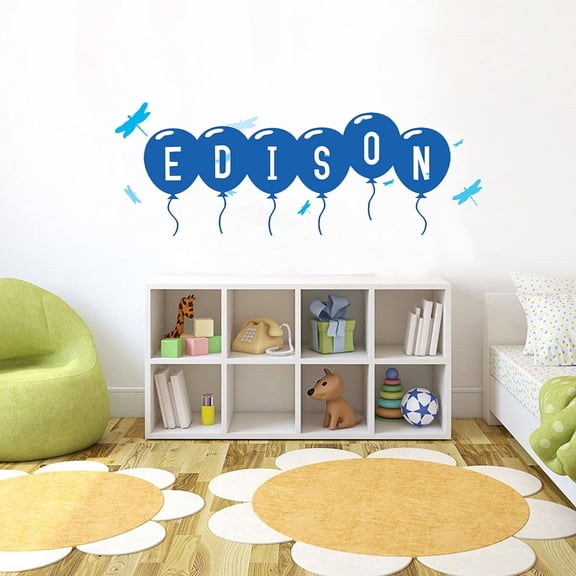 Picniva Personalized Baby Name Dragonfly Font 4, Blue, 12 in tall, Vinyl Wall Decal, Removable, Self-Adhesive, Nursery Kids Bedroom Playroom Decor
