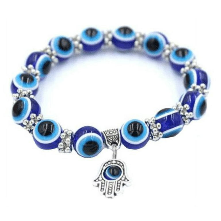 VILLCASE 100pcs Craft Dragon Eyes Round Flatback Dark Blue Evil Eye Glass  Bangles Lucky Bracelet Charms Bracelets Hand Jewelry Eyeball Connector
