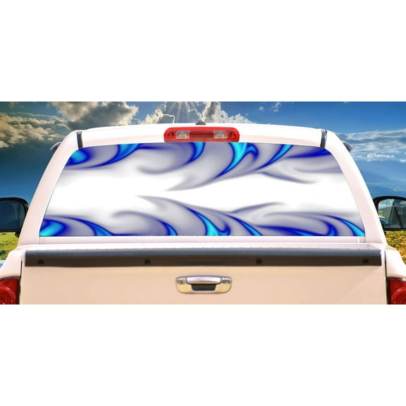 BLUE FIRE Rear Window Graphic truck view thru vinyl decal back