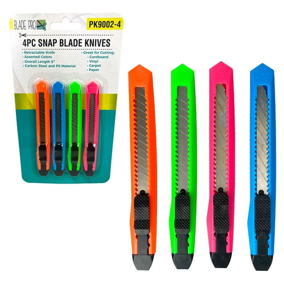 BLUE FROG (4 Pack) 5" Colorful Snap Blade Knives | Prolonged Use | Retractable