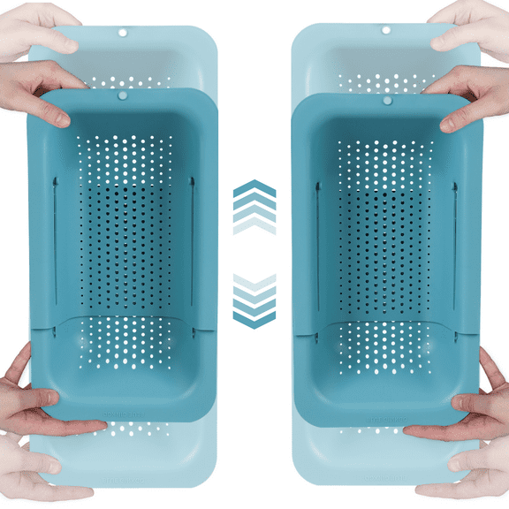 BLUE GINKGO Adjustable 3-in-1 Sink Colander, Plastic Strainer Basket | 2-Pack (Teal, Teal)