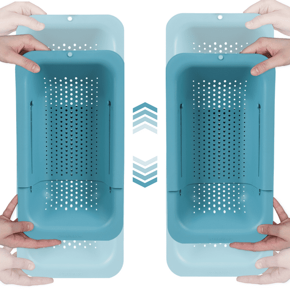 BLUE GINKGO Adjustable 3-in-1 Sink Colander, Plastic Strainer Basket | 2-Pack (Teal, Teal)