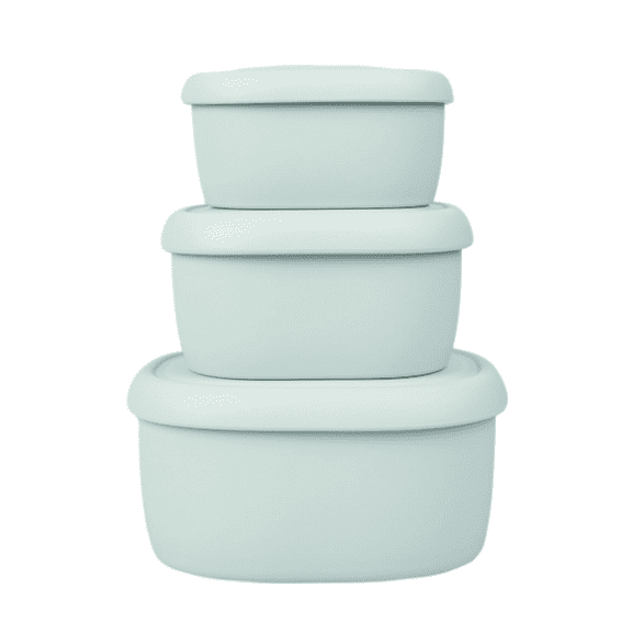 BLUE GINKGO Nesting Silicone Containers, Airtight Food Storage | Set of 3 (6.7oz, 10oz, 20oz) Green