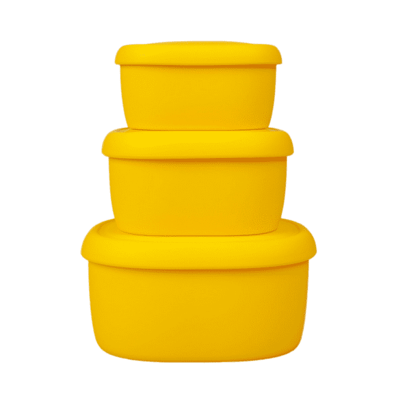 BLUE GINKGO Nesting Silicone Containers, Airtight Food Storage | Set of 3 (6.7oz, 10oz, 20oz) Yellow