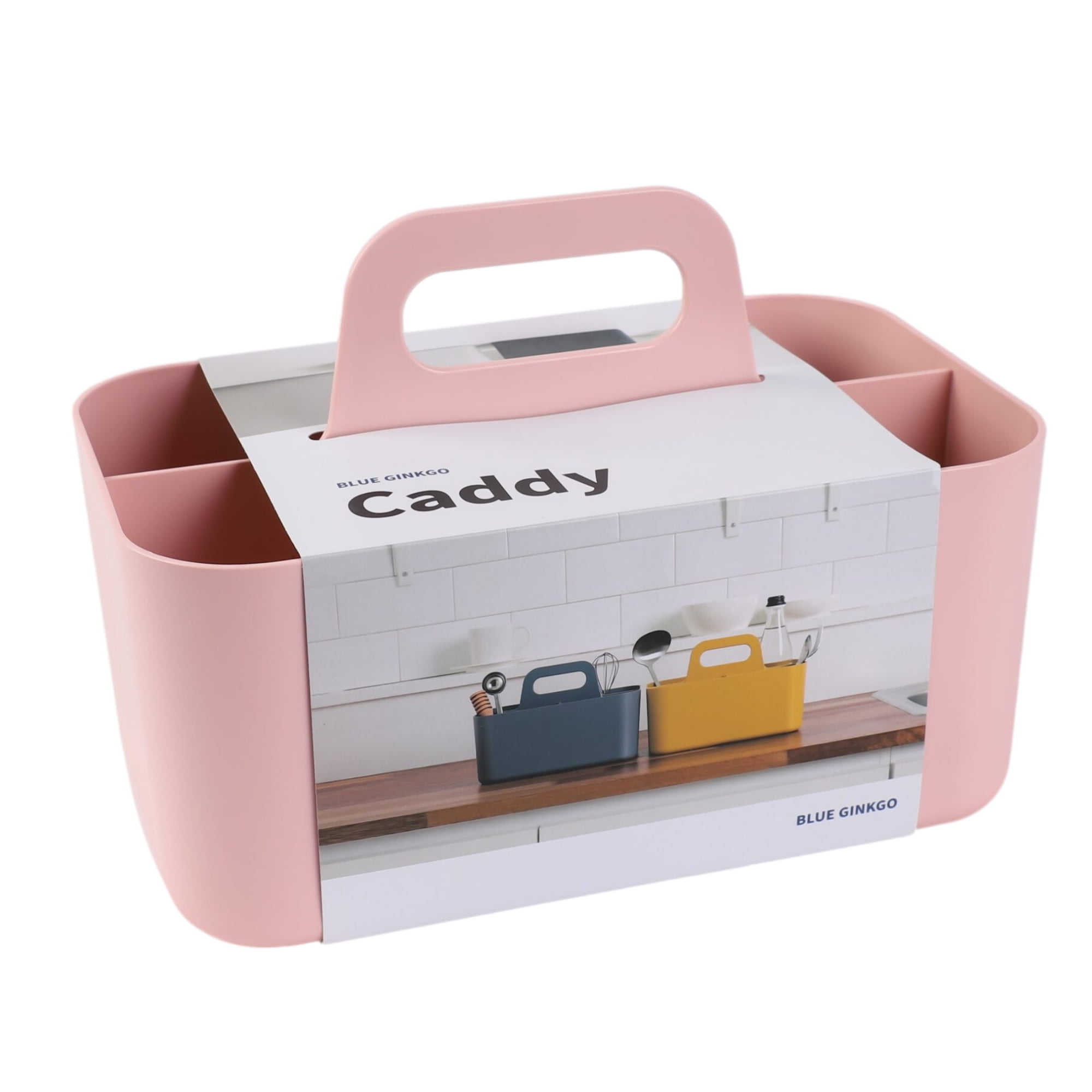 BLUE GINKGO Plastic Storage Caddy Organizer | Multipurpose, Portable, Stackable | (Rectangle) Pink