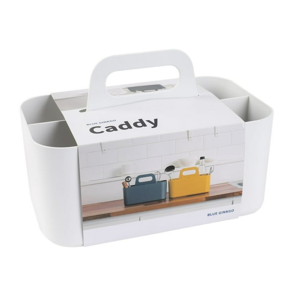 BLUE GINKGO Plastic Storage Caddy Organizer | Multipurpose, Portable, Stackable | (Rectangle) White