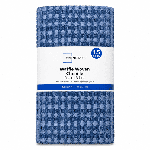 Mainstays Waffle Woven Chenille Fabric, 1.5 Yard Precut, 100% Polyester, Blue, 54 in Wide, for Quilting & Sewing