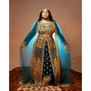 BLUE HANDCRAFTED ZARI WORK STITCHED GEORGETTE KAFTAN PARTY DRESS