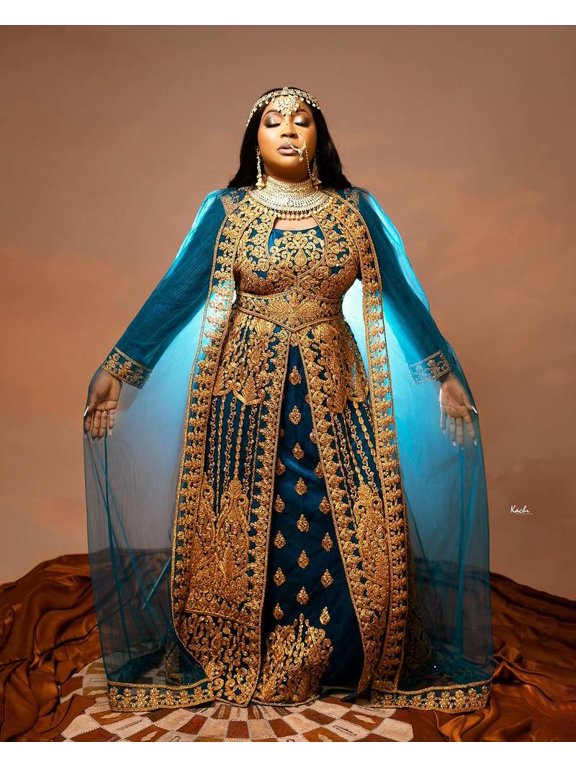 BLUE HANDCRAFTED ZARI WORK STITCHED GEORGETTE KAFTAN PARTY DRESS