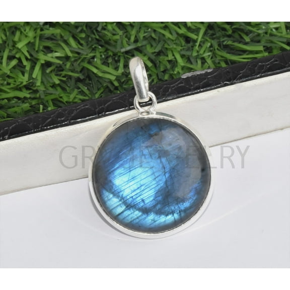 BLUE LABRADORITE GEMSTONE 925 STERLING SILVER PENDANT