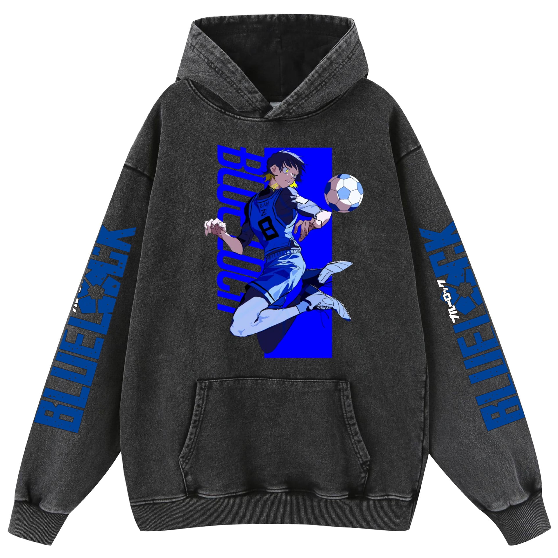 BLUE LOCK Washed Retro and Old Hooded Sweater Hoodie - Walmart.com